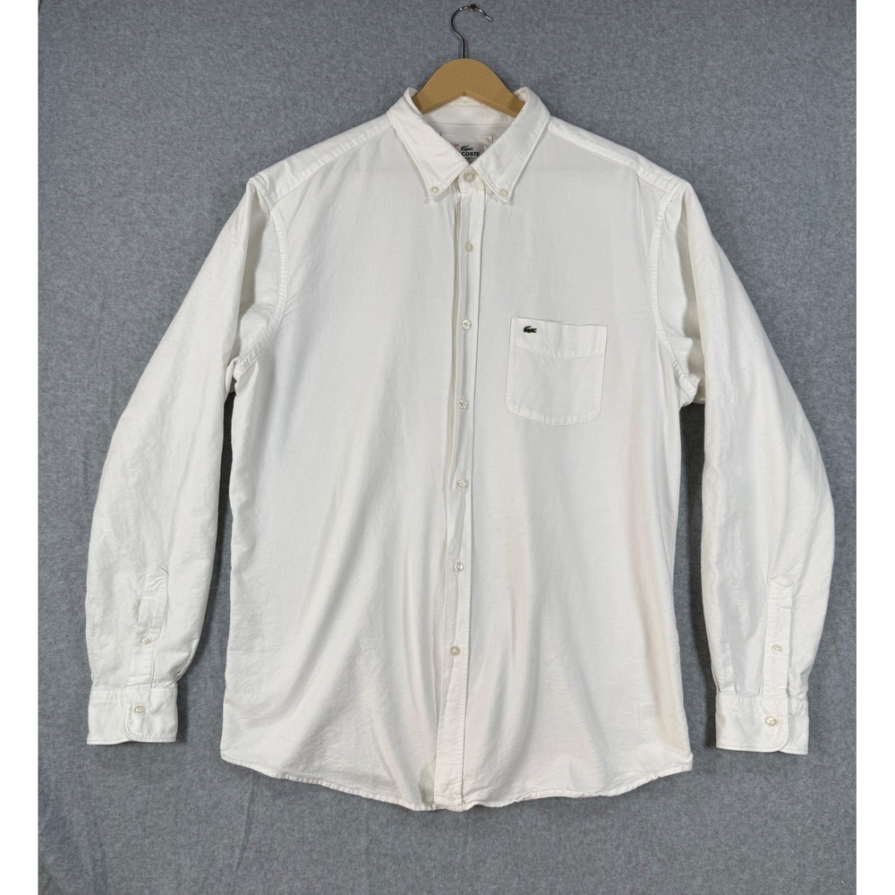 Lacoste 44 Shirt Regular Fit Preppy White Cotton Logo Button Down